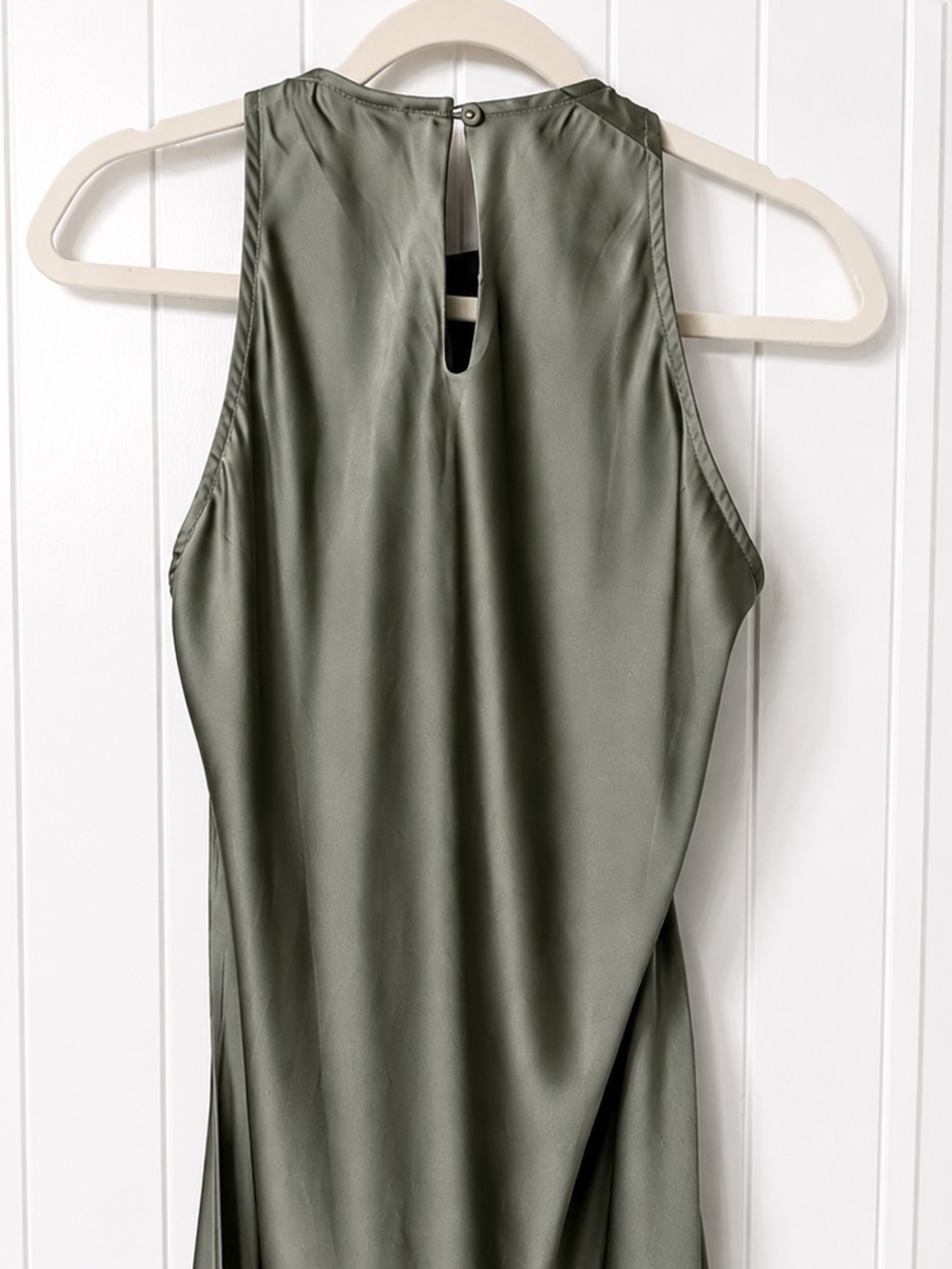 SHEIN Satin Maxi Dress Sage Green High Neck Sleeveless Slip Dress Size M - Picture 6 of 13
